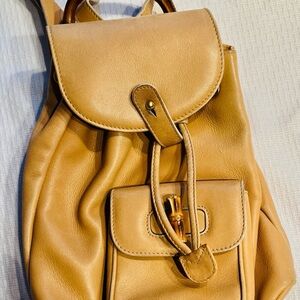 Gucci Tan Calfskin Leather Mini Backpack with Bamboo Accents